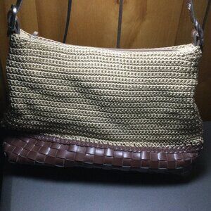 Cloth & Leather Weave Shoulder Bag Purse Hand vintage excellent condition
